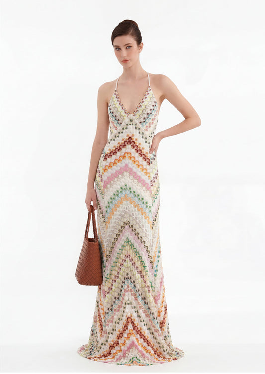 Brian Open Back Crochet Knit Maxi Dress