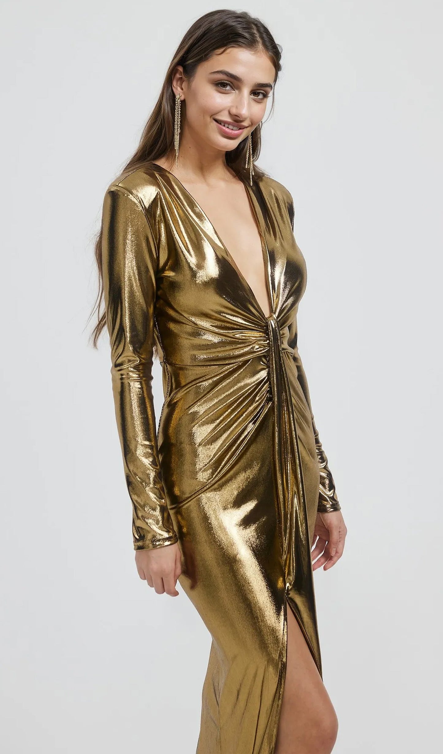 Noor Elegance Ruched Slit Wrap Maxi Dress