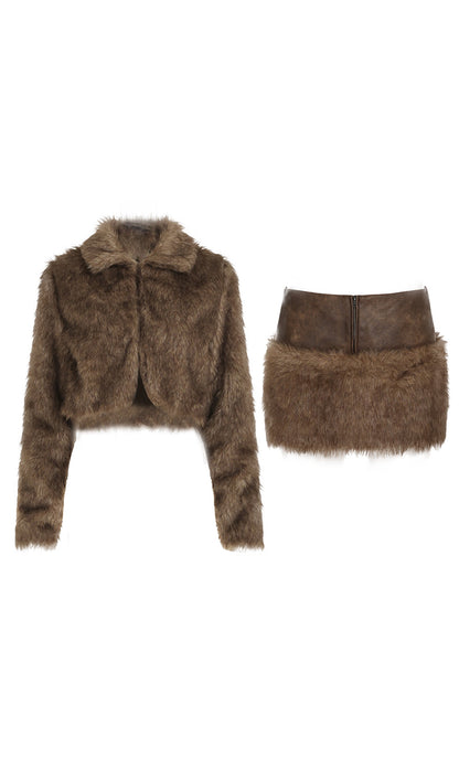 Leather And Faux Fur Two-Piece Set