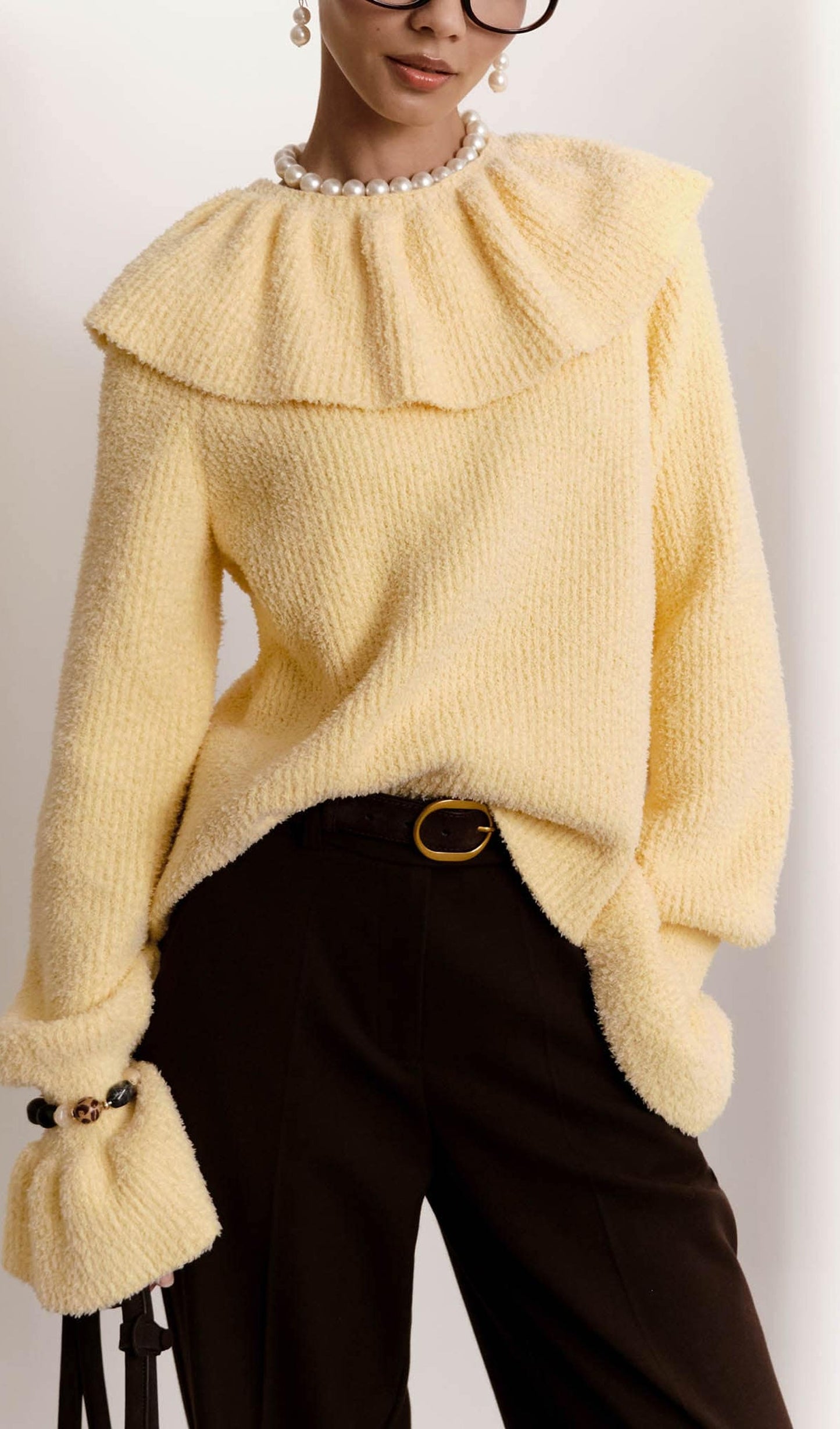 Sweater With Flounces In Yellow