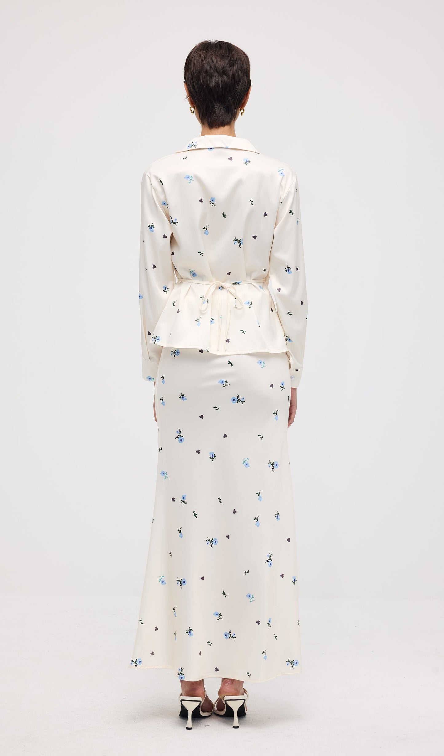 Floral Print Satin Maxi Skirt Two Piece Set
