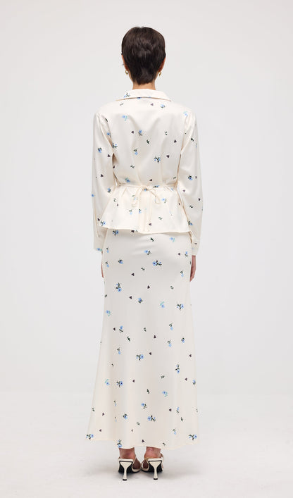 Floral Print Satin Maxi Skirt Two Piece Set