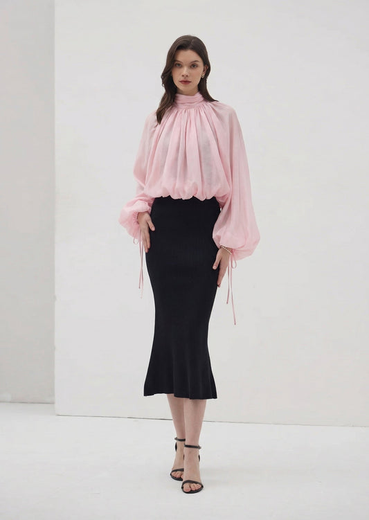 Hexila Balloon Sleeve Volume Blouse In Pink