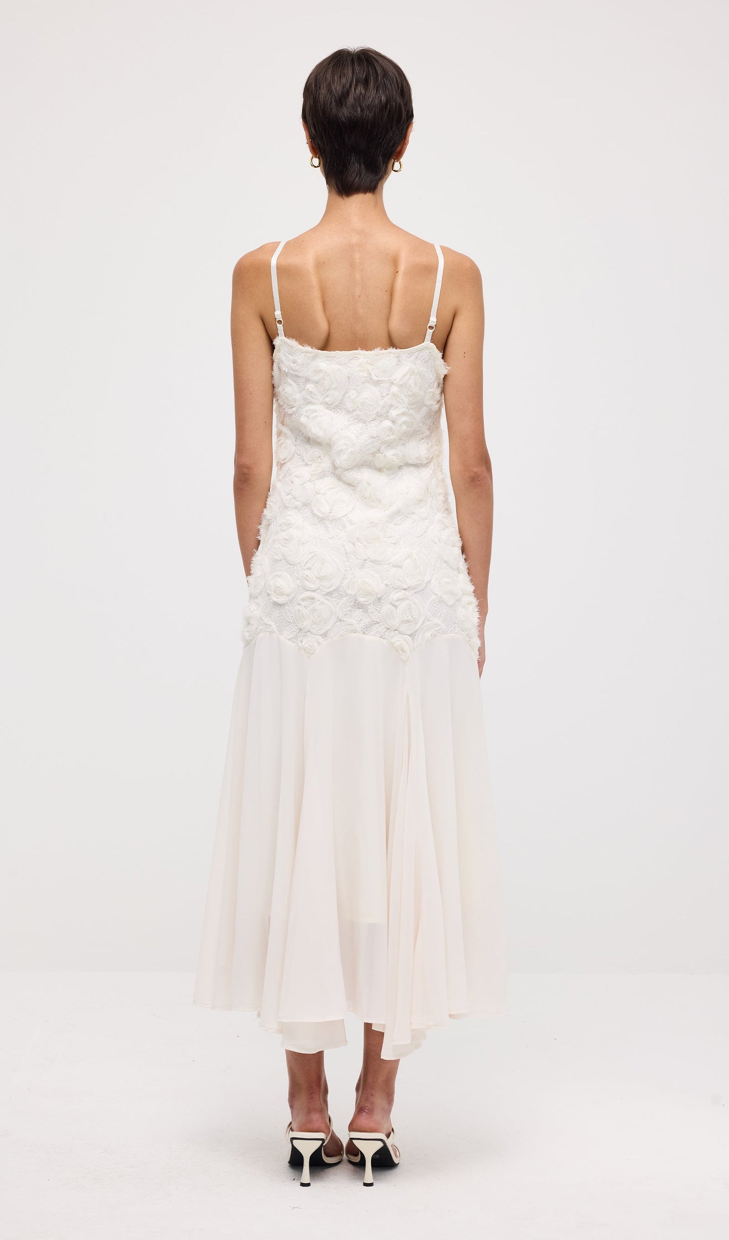Floral Embroidered Pleated Hem Midi Dress