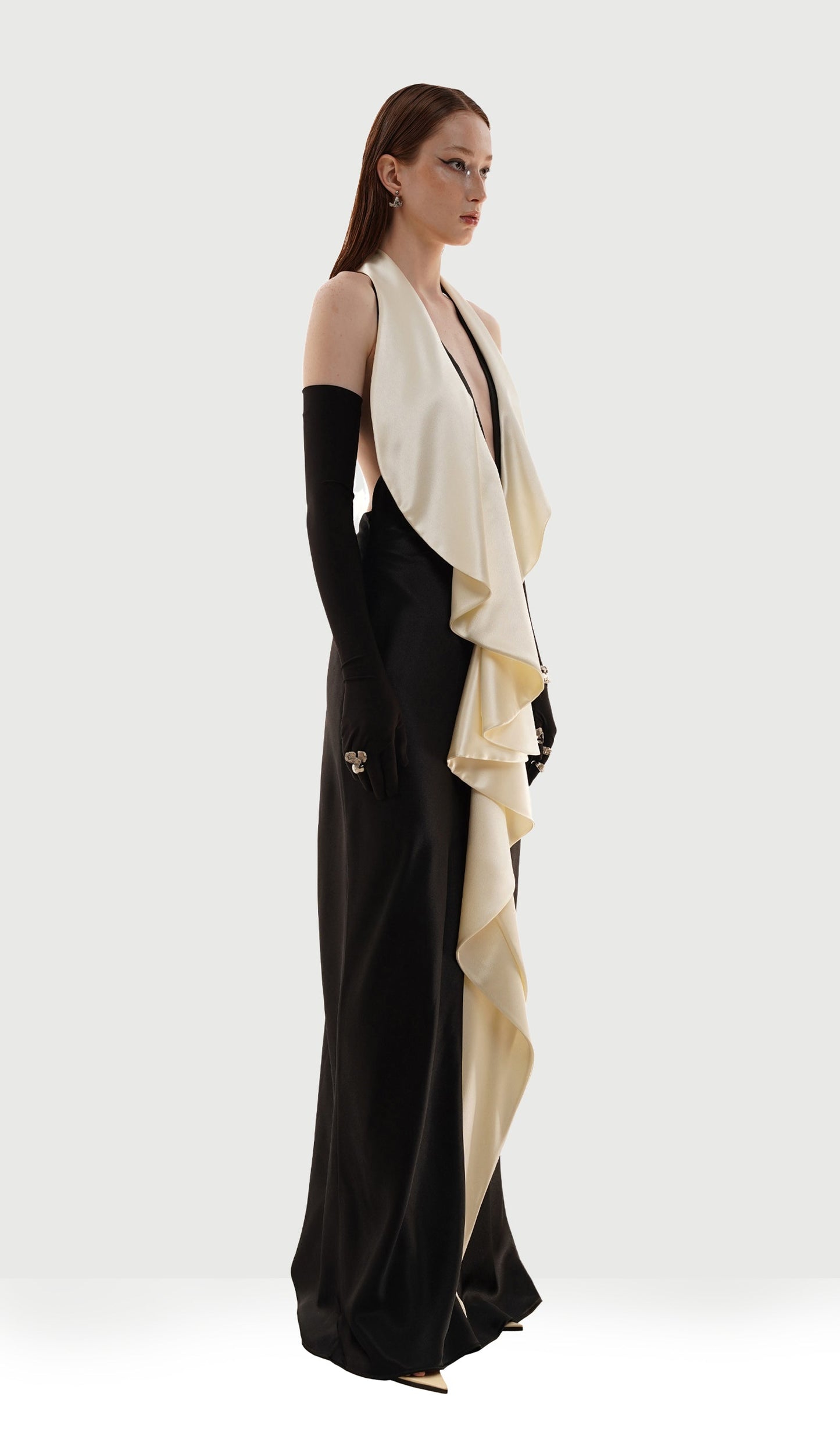 Silk Ruffle Backless Gown