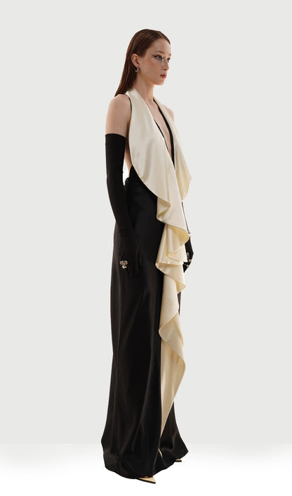 Silk Ruffle Backless Gown