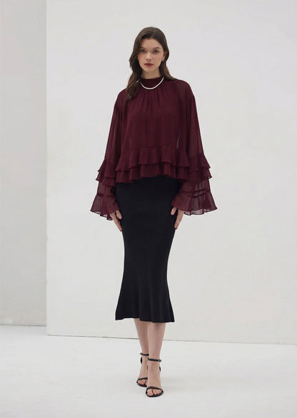 Sofie Ruffle Blouse In Burgundy