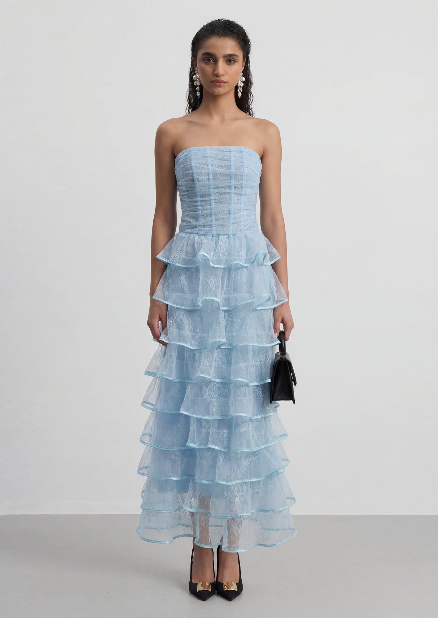 Layered Ruffle Trumpet Maxi Dress