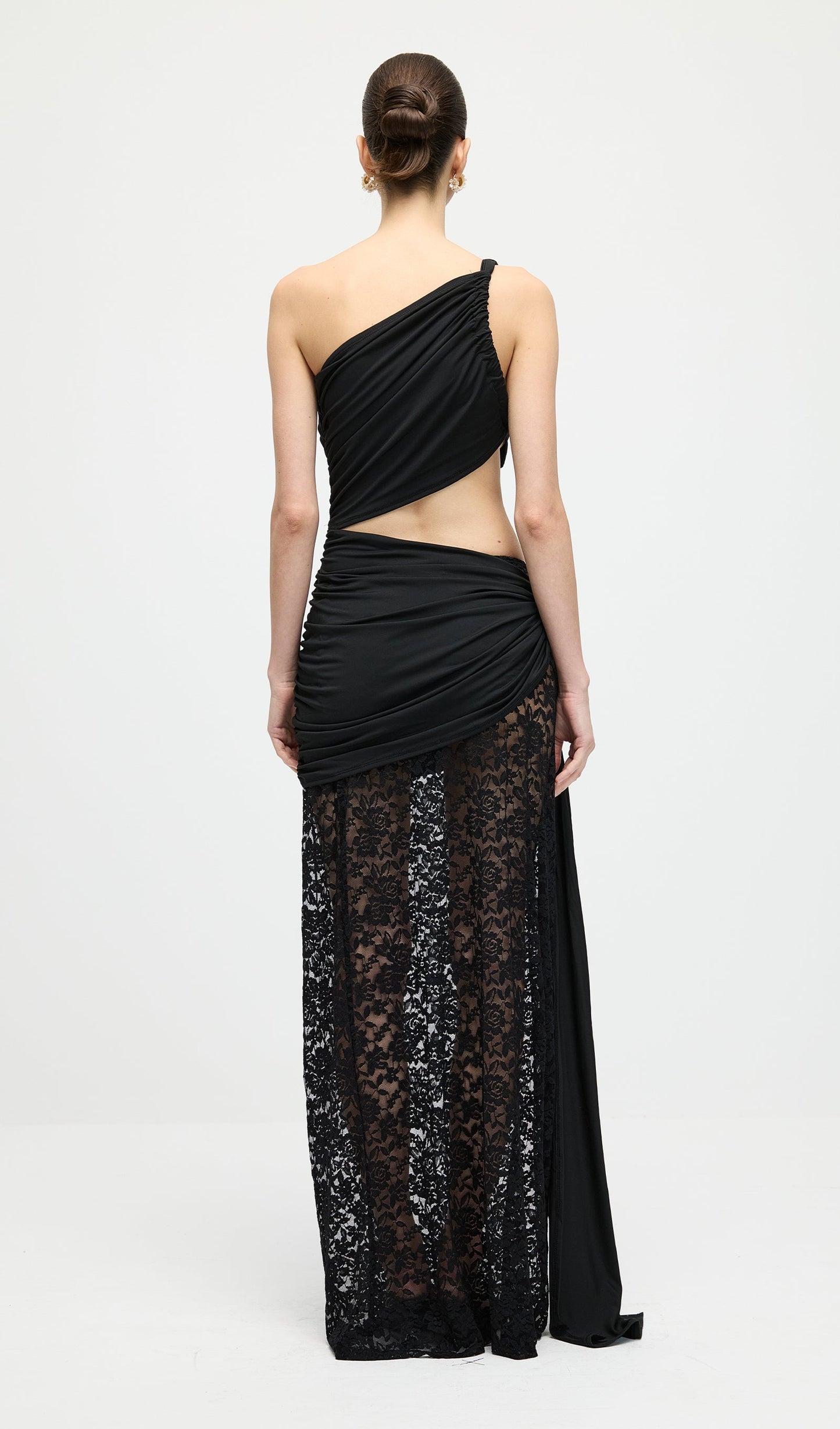 Asymmetric Lace Cut Out Draped Maxi Dress
