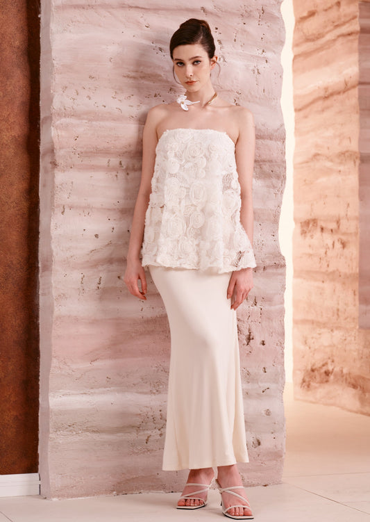 Strapless Bias Maxi Skirt With Rose Embroidery Set