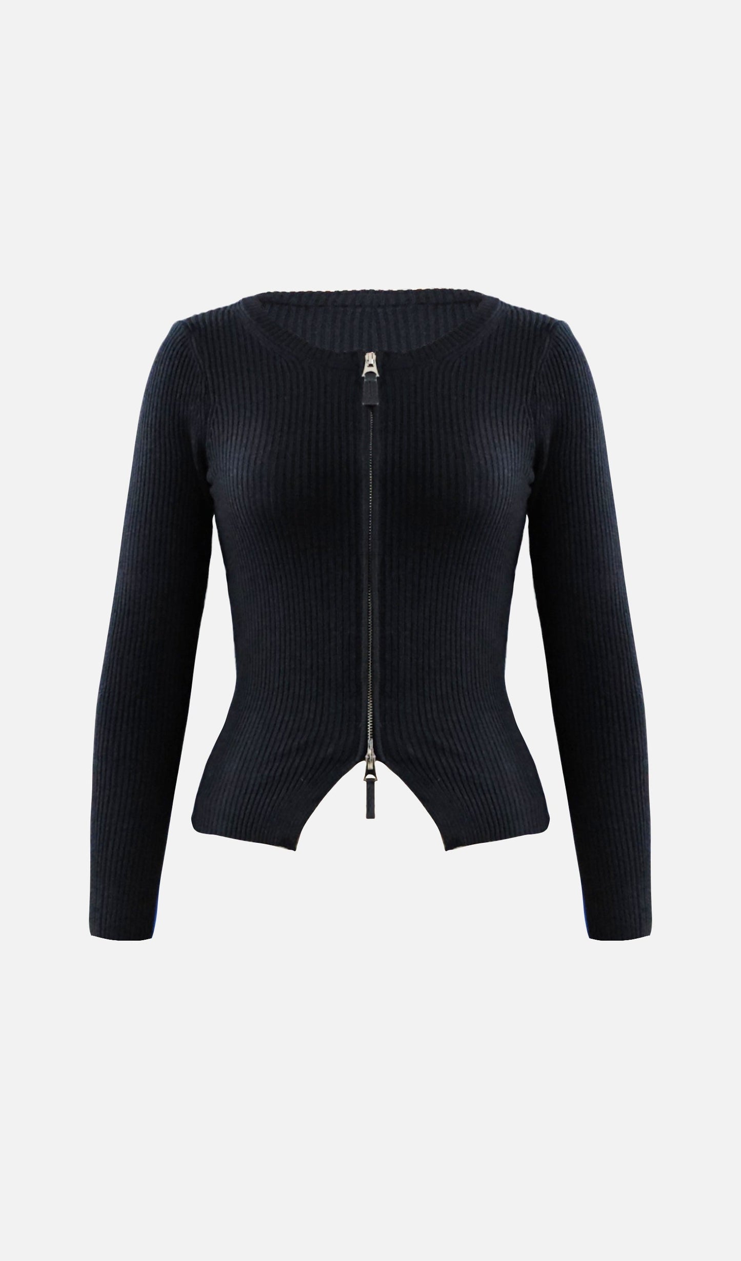 Zip-Up Ribbed Knit Cardigan Top
