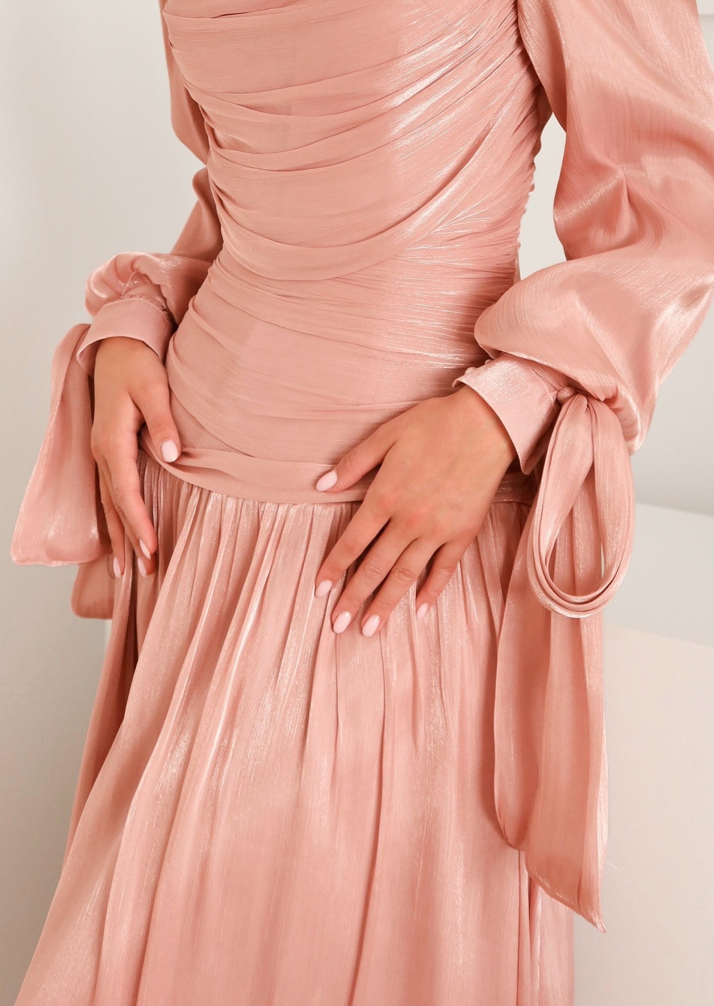 Layali Rose Glossy Ruched Maxi Dress