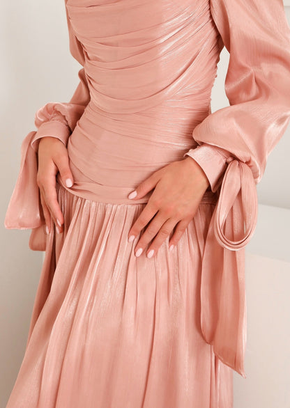 Layali Rose Glossy Ruched Maxi Dress