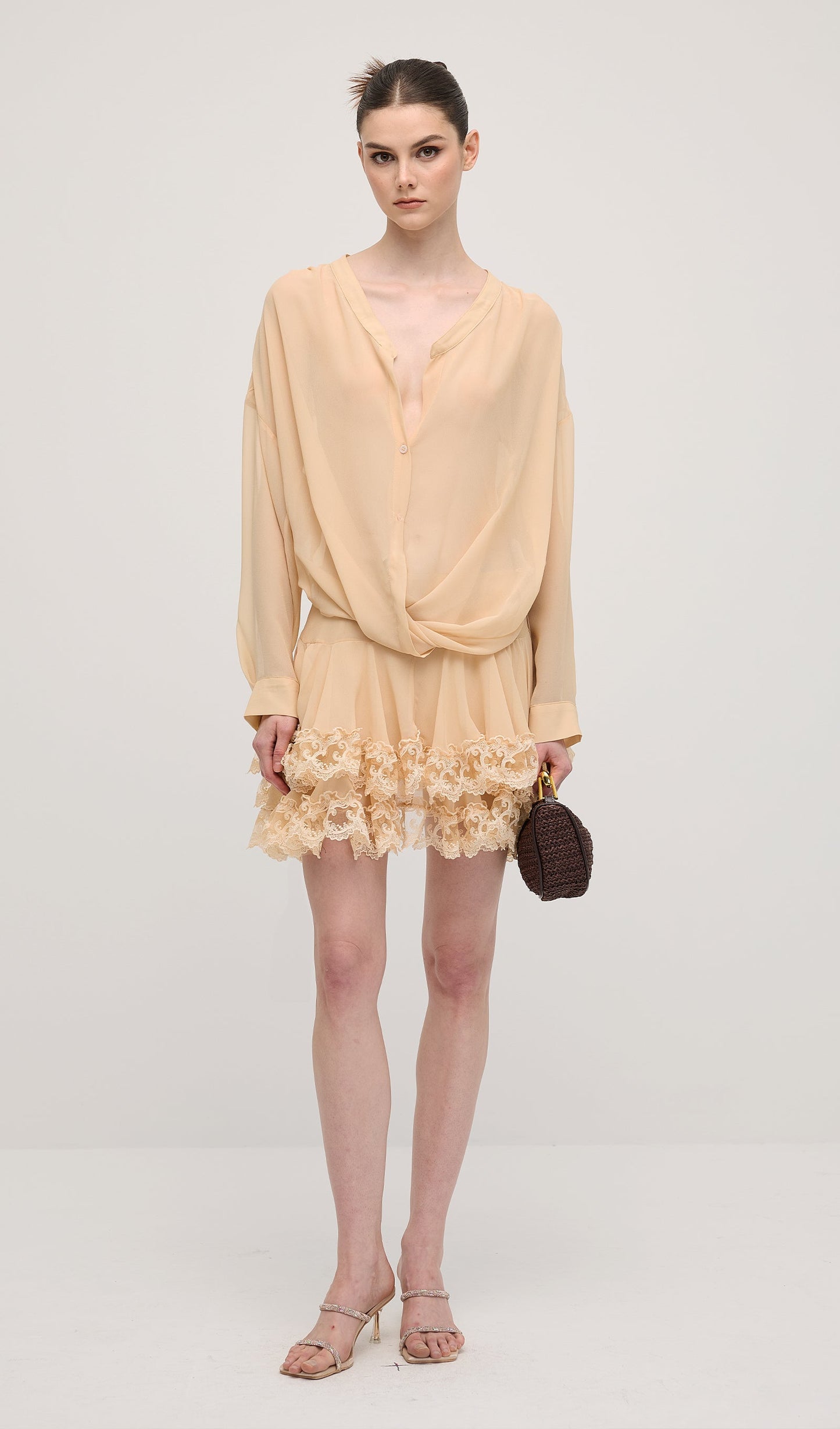 Long Sleeves Layered Folds Mini Dress