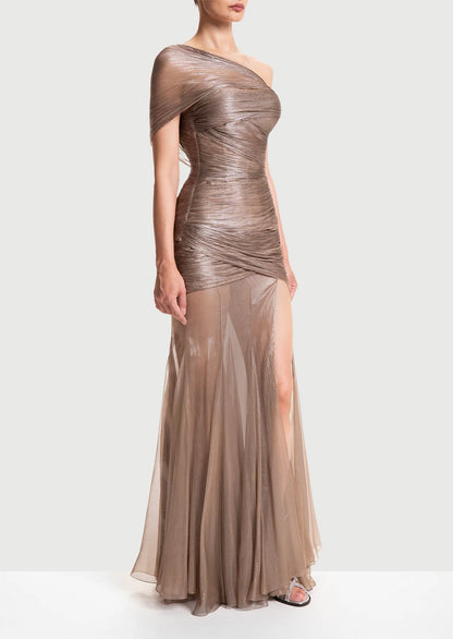Asymmetrical One Shoulder Open Back Maxi Dress