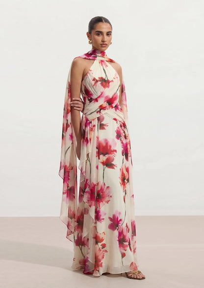 Millen Crinkle Cross Front Georgette Maxi Dress In Floral