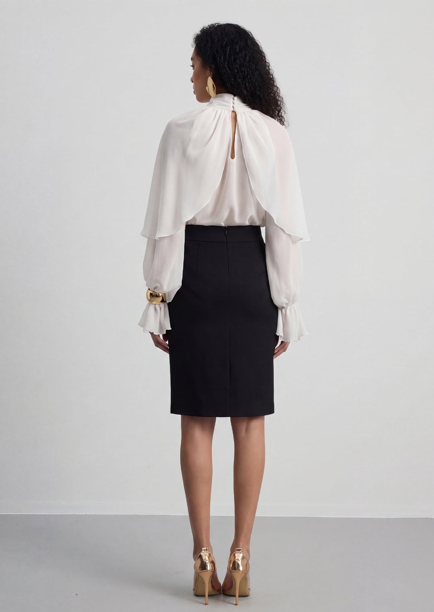 Elise Ruffled Long Sleeve Shirt In White