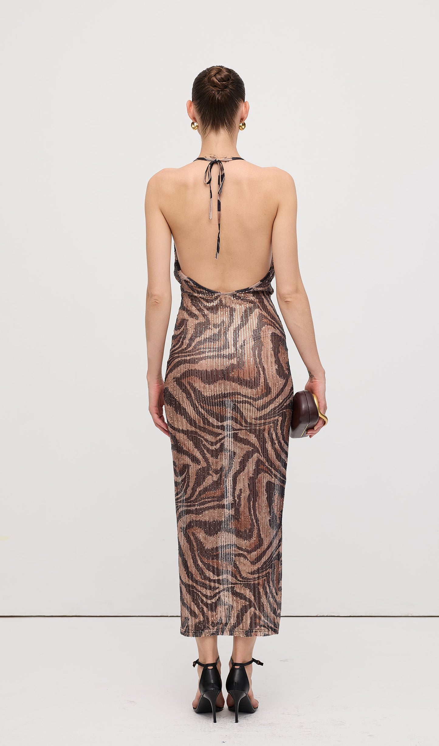 Halter Rhinestone Maxi Dress