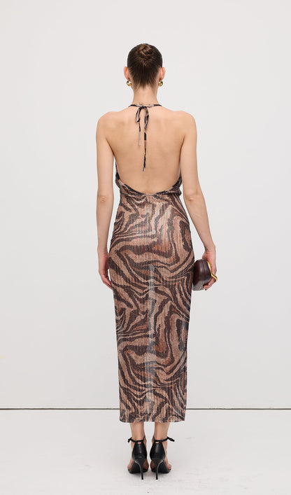 Halter Rhinestone Maxi Dress
