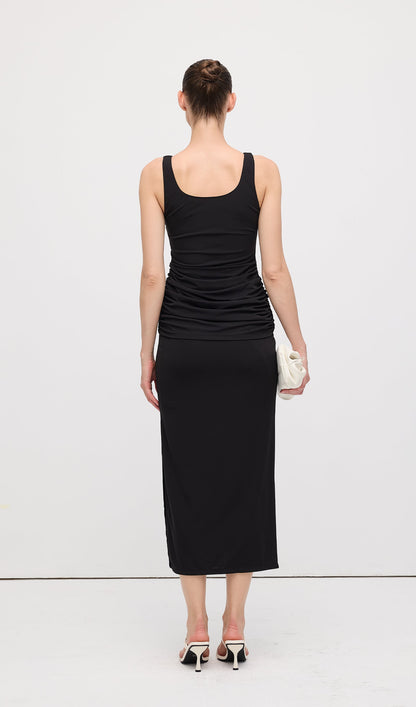 Sleeveless Pleats At Waist Midi Dress