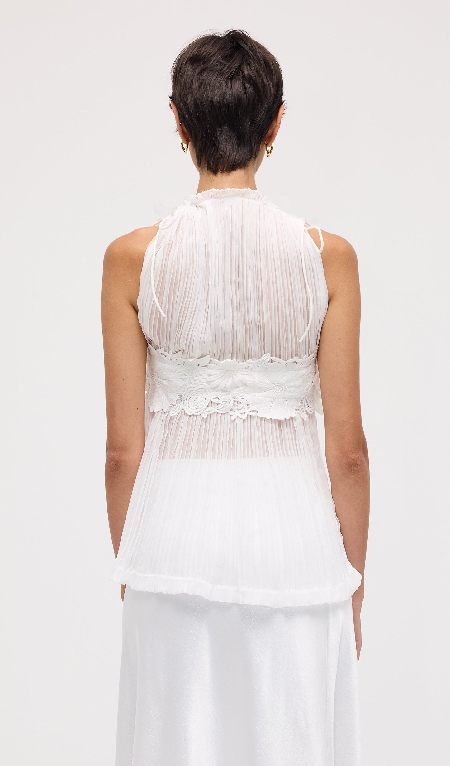 Sleeveless Pleated Embroidered Top