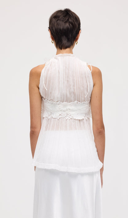 Sleeveless Pleated Embroidered Top