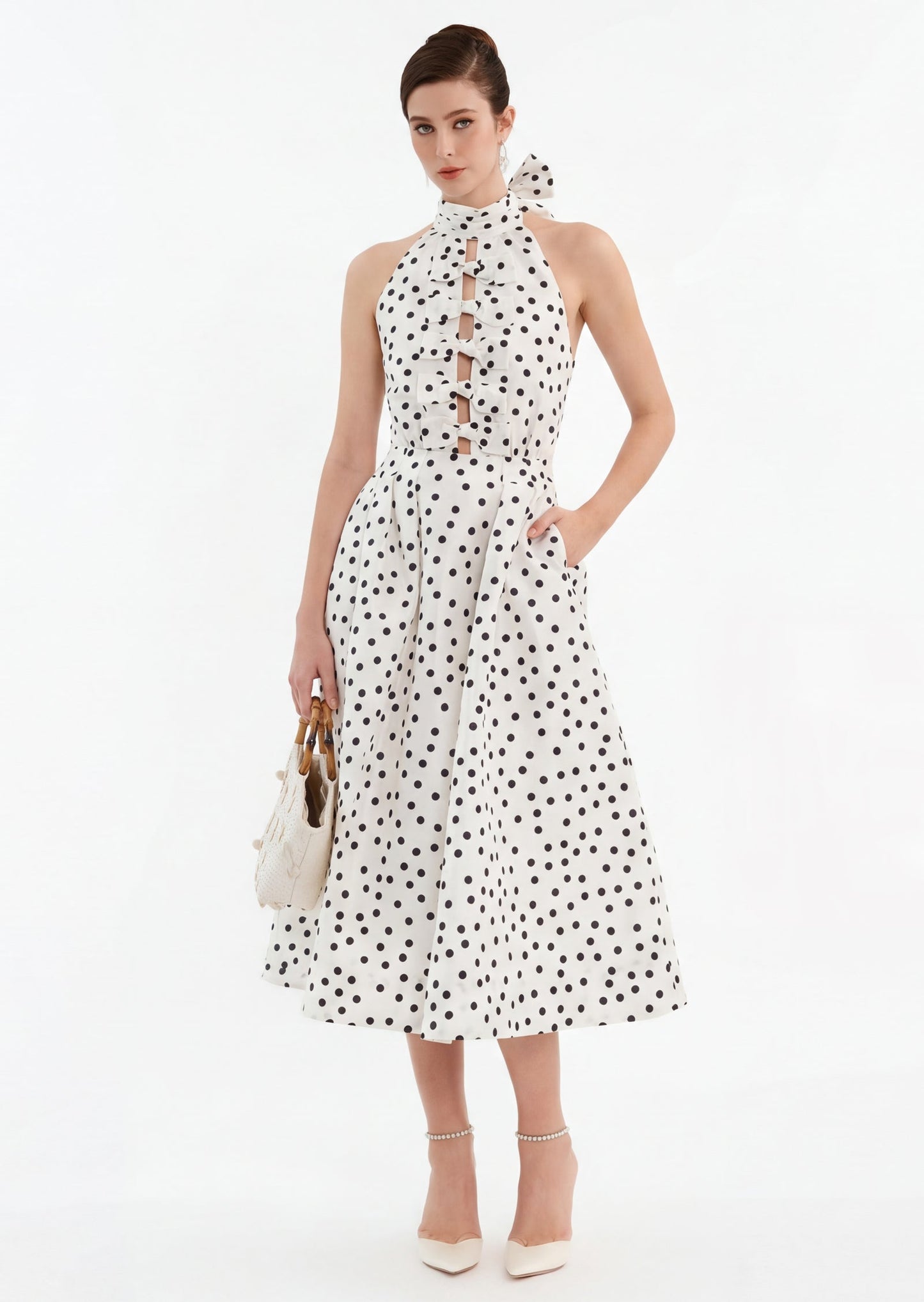 Tovey Polka Dot Turtleneck Midi Dress