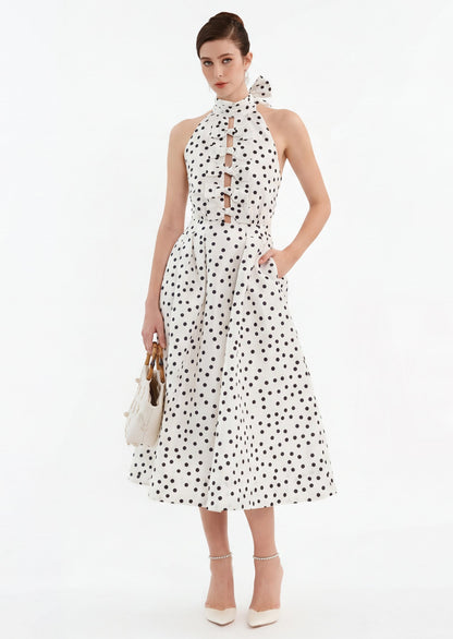 Tovey Polka Dot Turtleneck Midi Dress