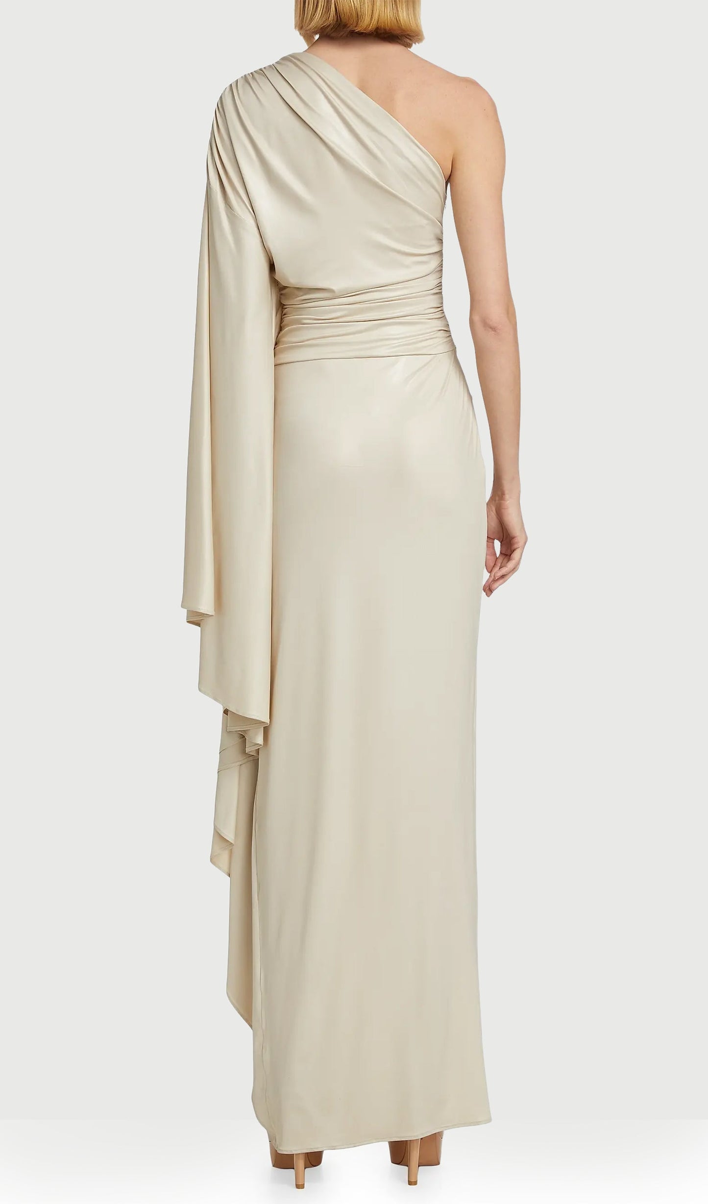 Noor Elegance One Shoulder Coated Jersey Gown
