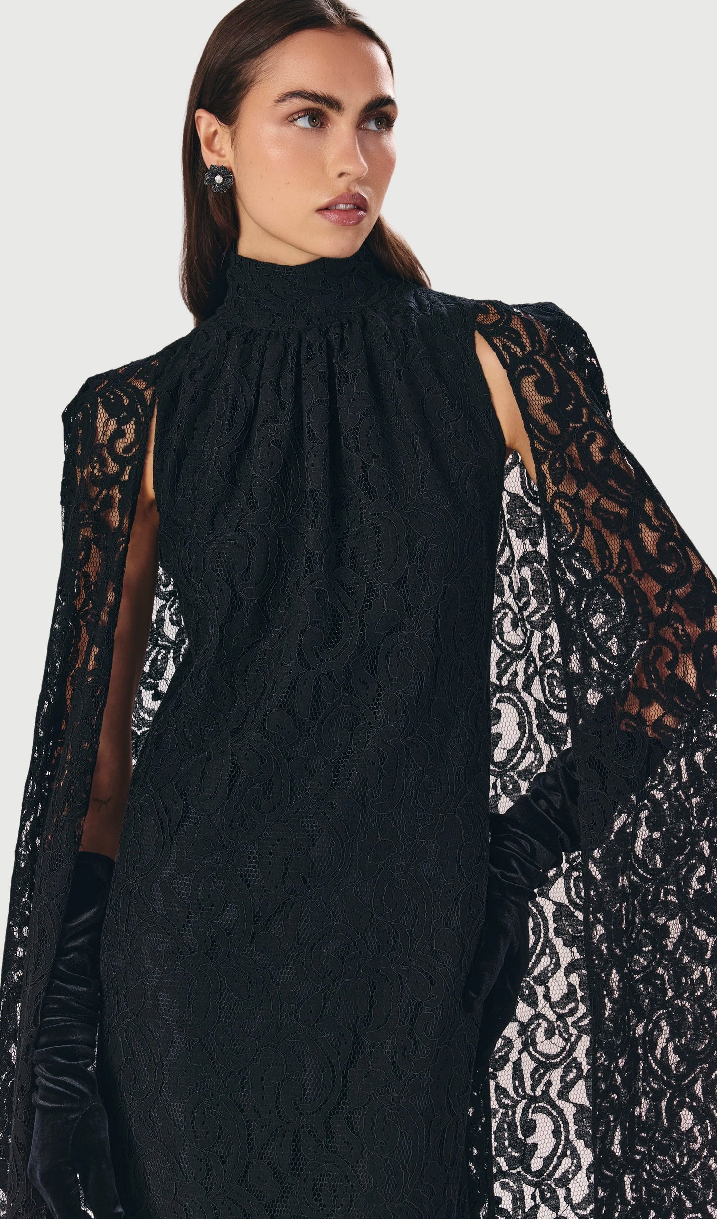 Layali Rose Lace Cape Midi Dress