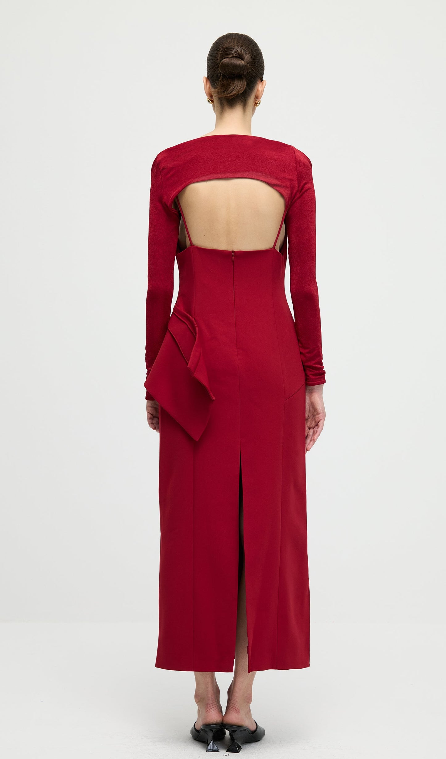 A Line Maxi Dress With V Neckline In Red