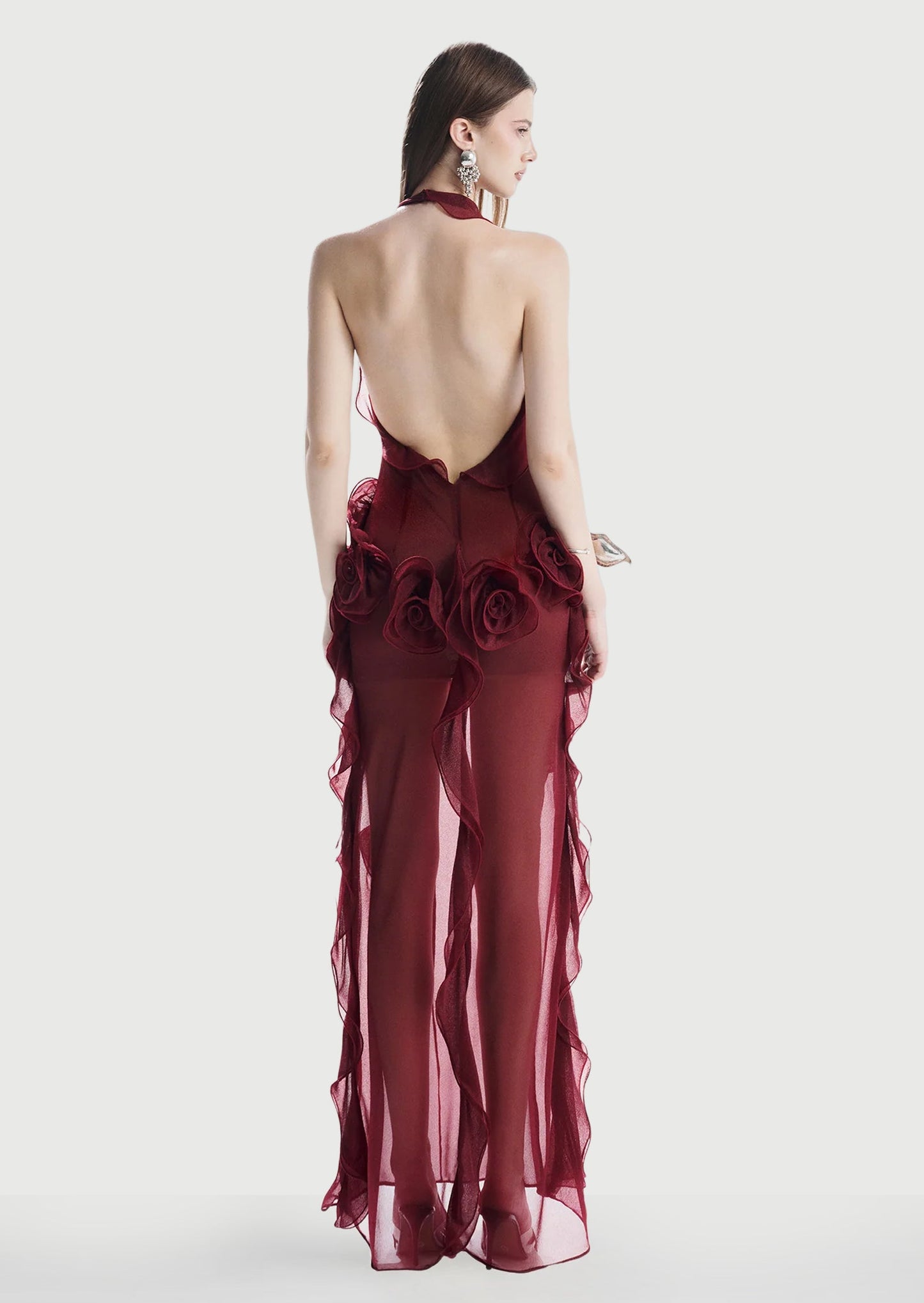 Halter Backless See-Through Maxi Dress