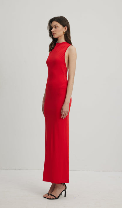 Asymmetrical Scuba Jersey Maxi Dress Ruby