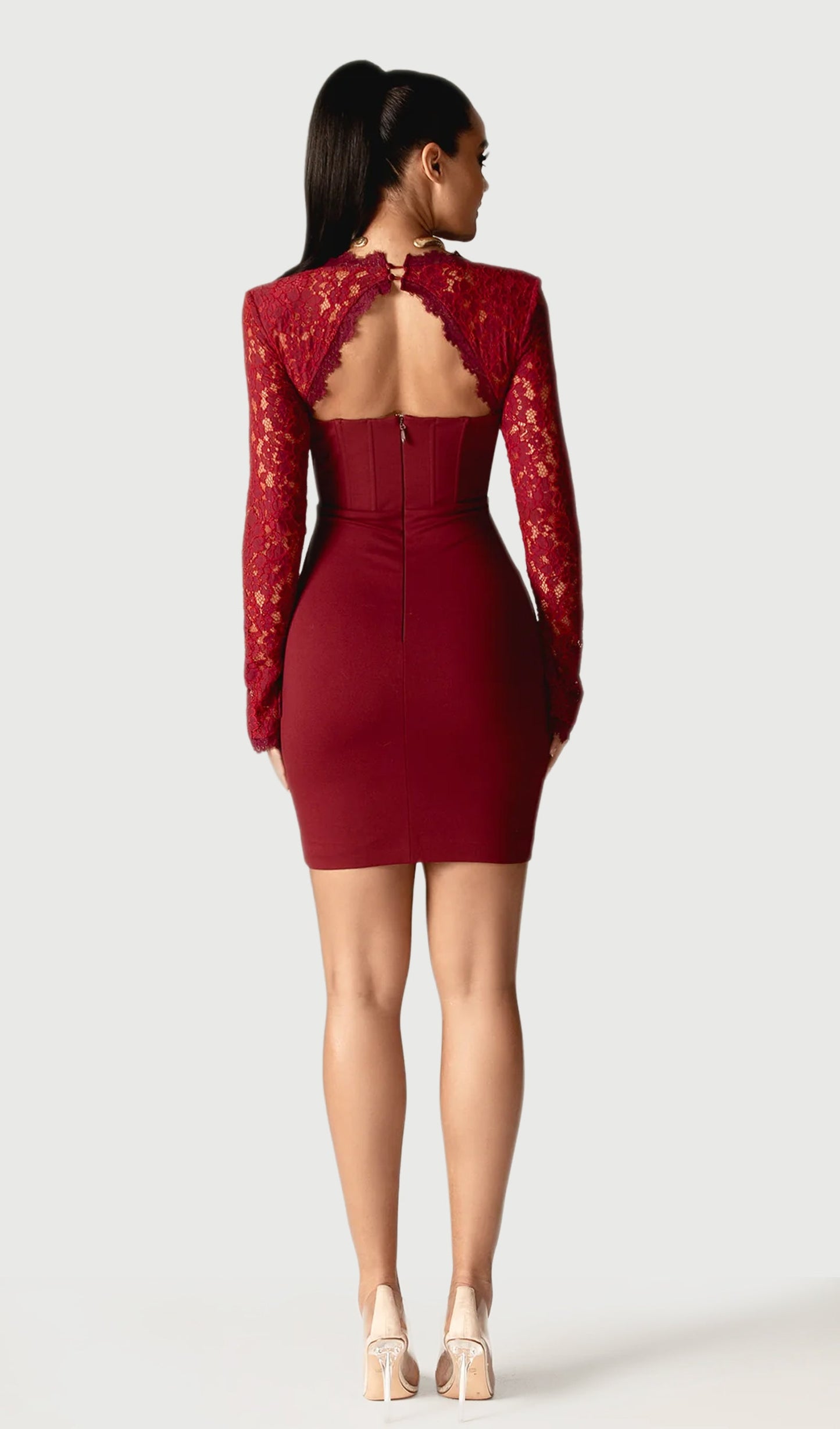 Guipure Lace Corset Mini Dress In Red