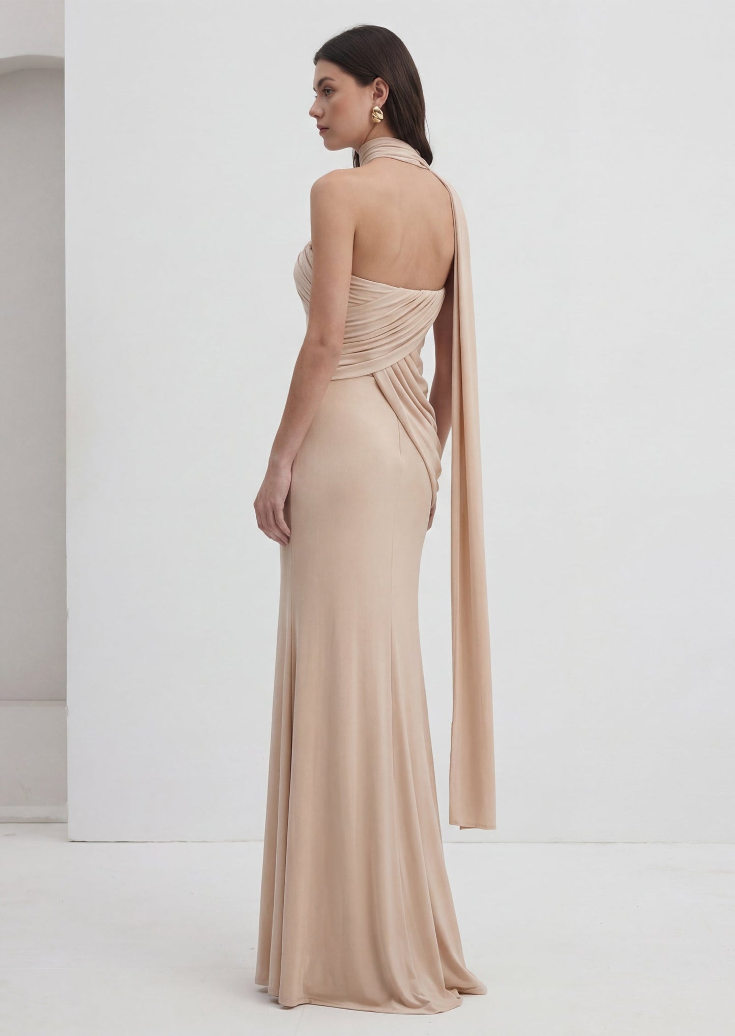 Mesh Ribbon Irregular Fish Tail Maxi Dress