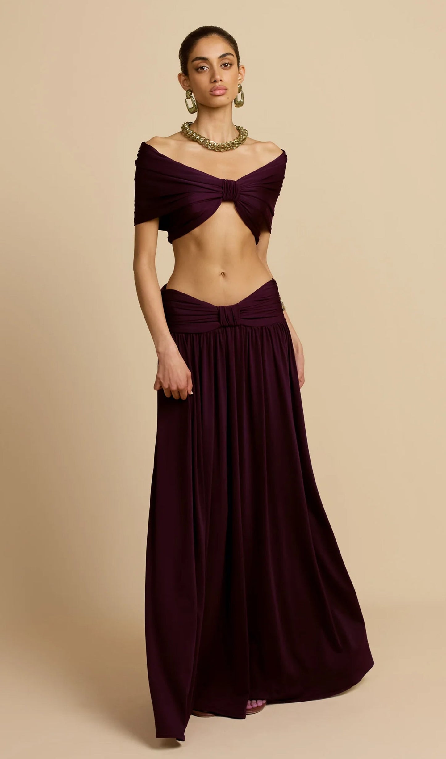 Ruched Top & Maxi Skirt Two Piece Set