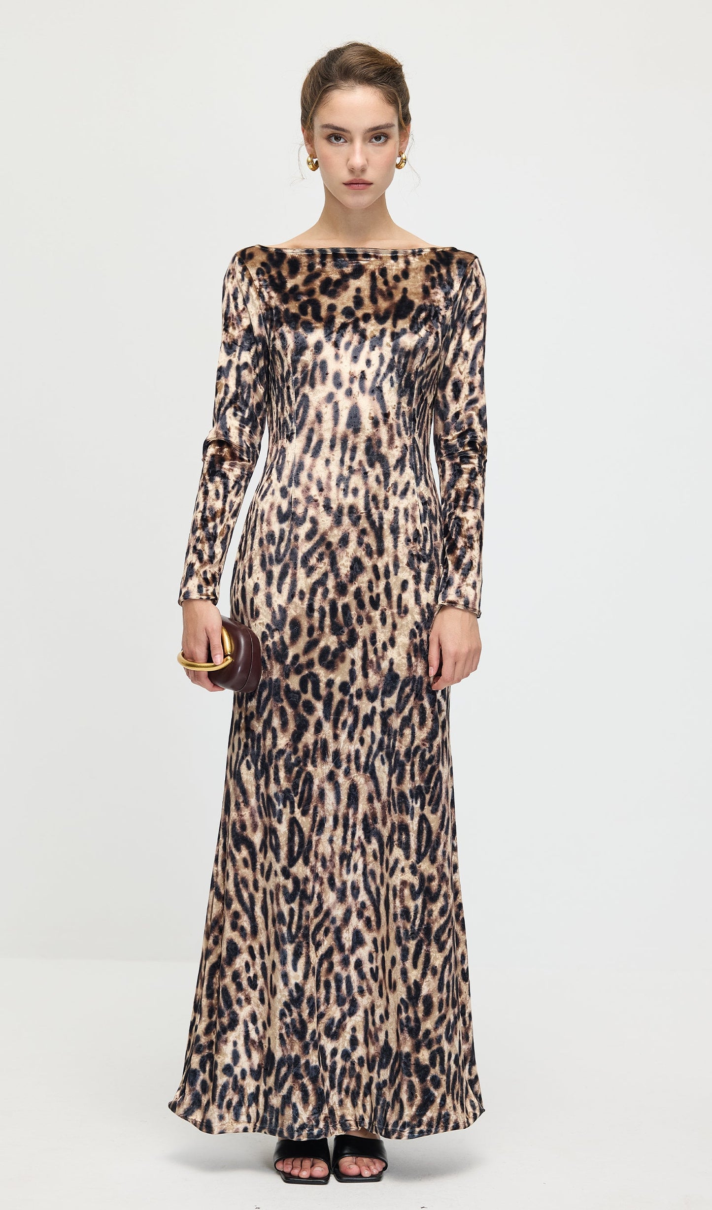 Leopard Printed Velvet Maxi Dress