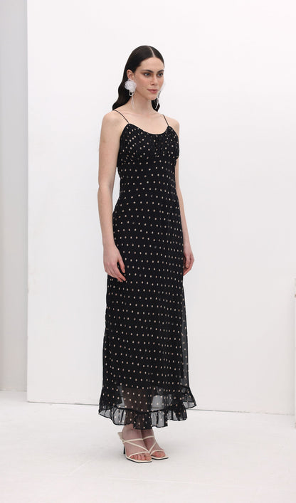 Polka Dot Chiffon Slip Midi Dress