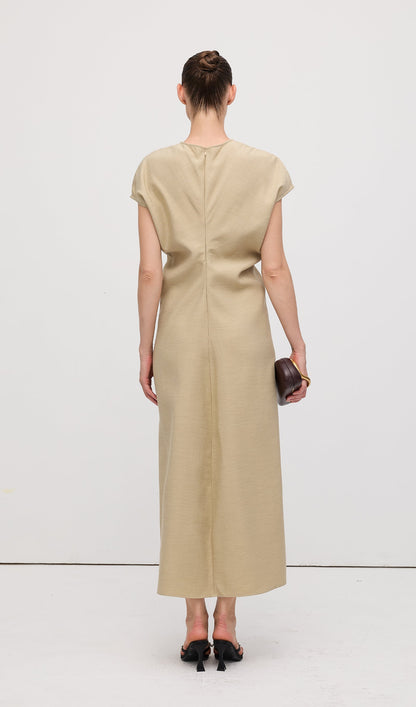 Slouch Waist  Midi Dress-Green