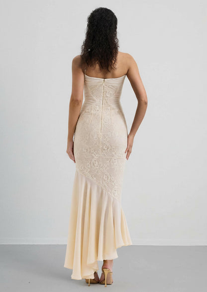 Vanilla Chiffon & Lace Maxi Dress