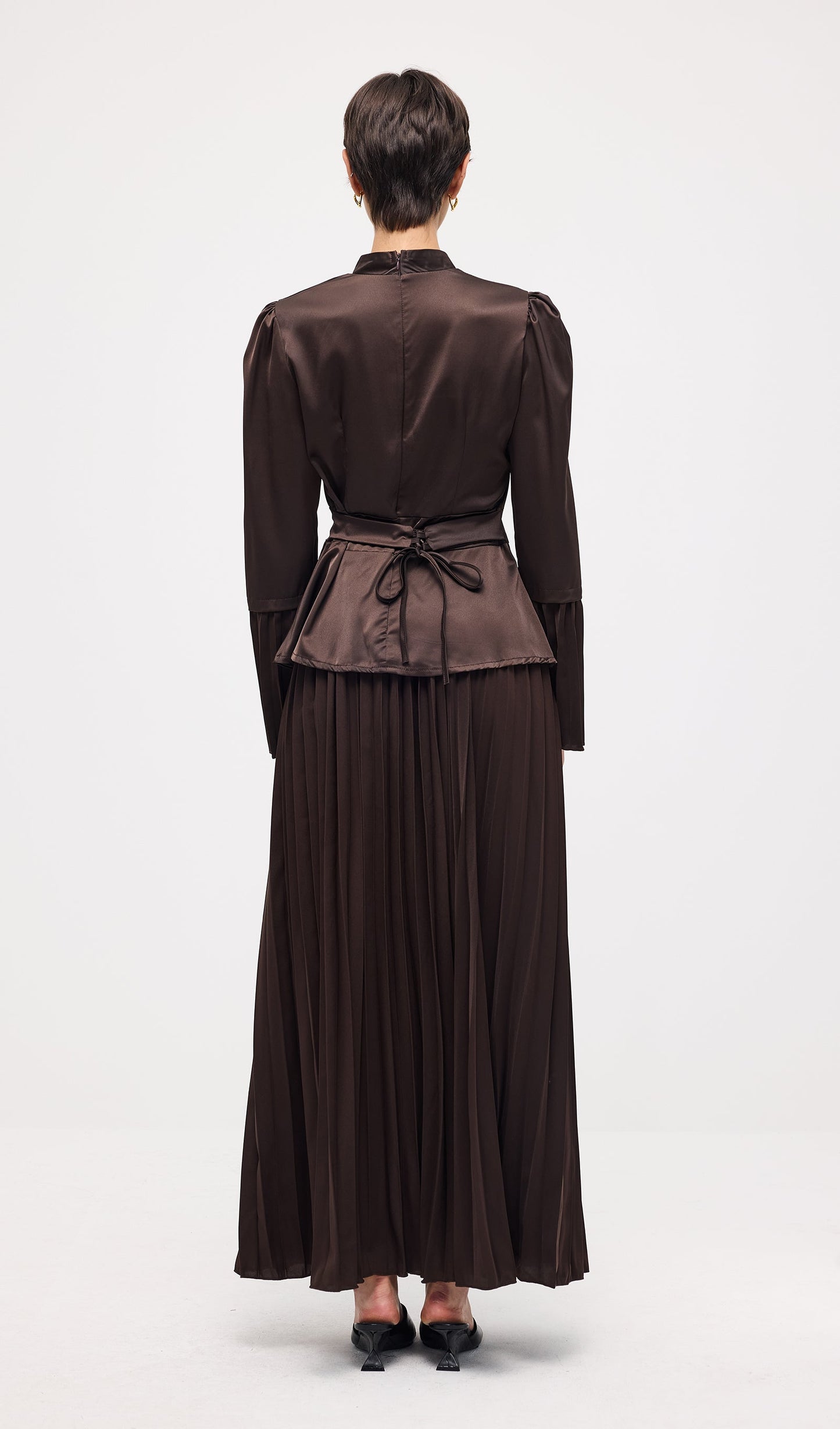 Solid Pleated Peplum Two Piece Set Maxi Skirt