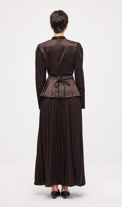 Solid Pleated Peplum Two Piece Set Maxi Skirt