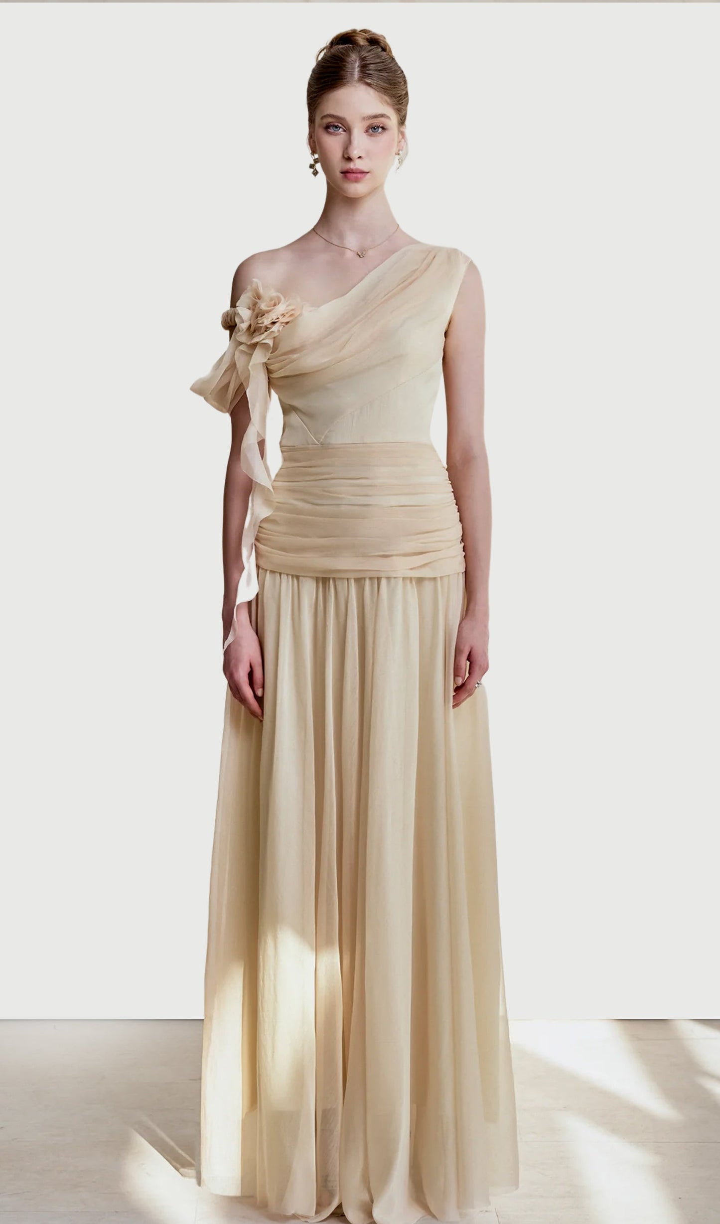 Asymmetric Draped One Shoulder Maxi Dress