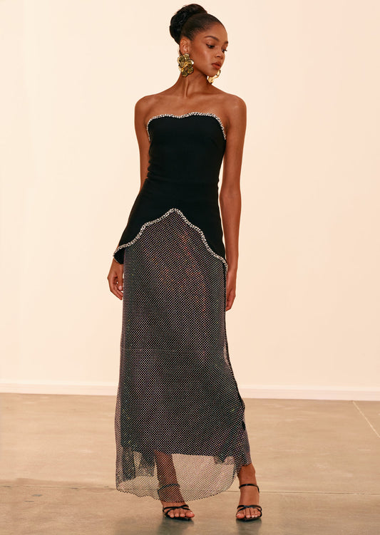 Strapless Beaded Top & Sequined Skirt Set