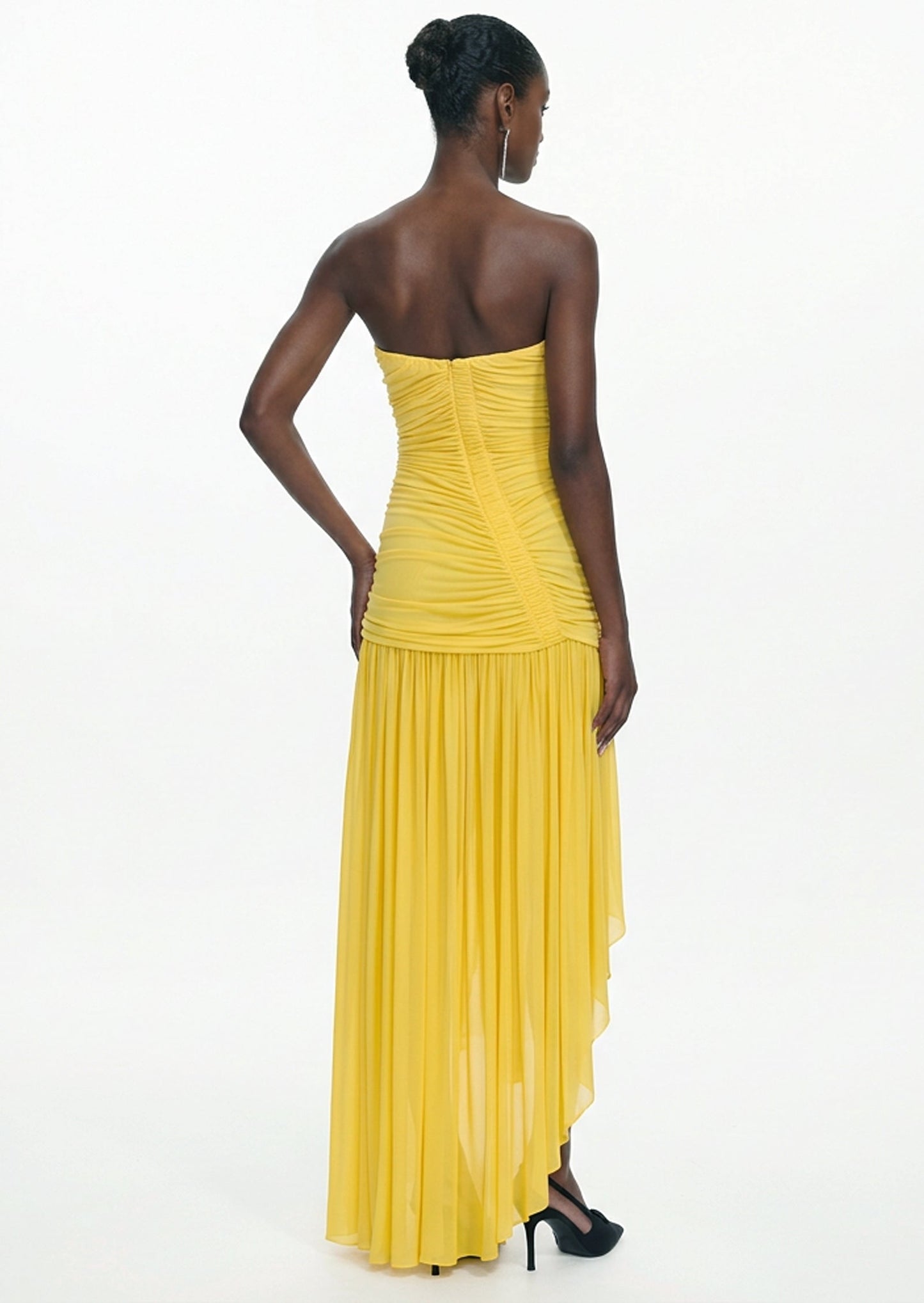 Arced Orion Strapless Maxi Dress In Yellow