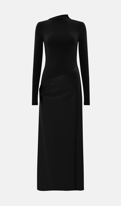 Combination Maxi Dress With Satin In Black