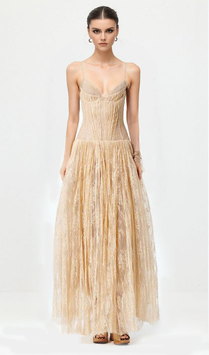 Sleeveless Layered Mesh Maxi Dress