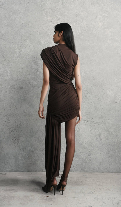 Asymmetrical Draping Mini Dress