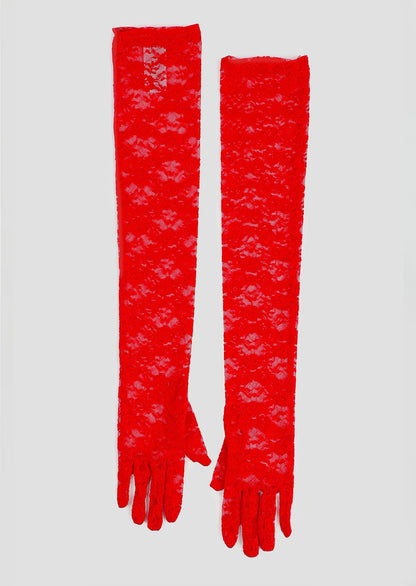 Long Lace Gloves In Red