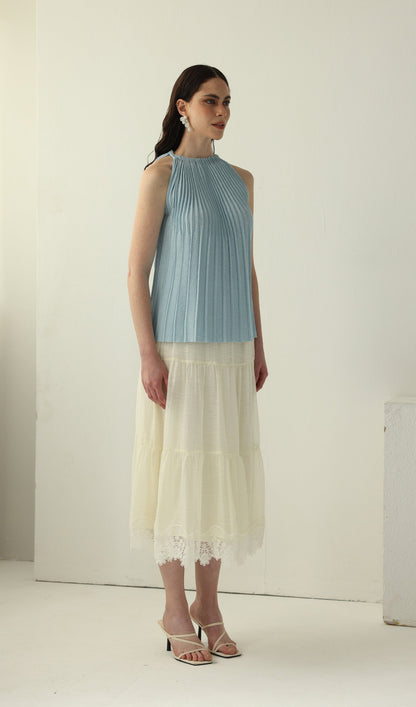 Pleated Halter Neck Sleeveless Top